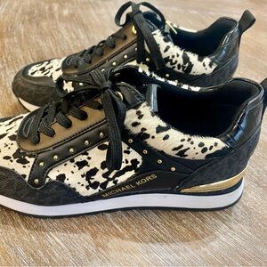 Michael Kors Black Gold Animal Print Patterned Sneakers Size 7.5